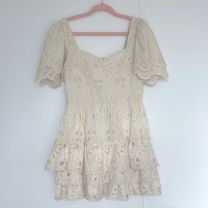 Just Me Short Sleeve Eyelet Tiered Dress
